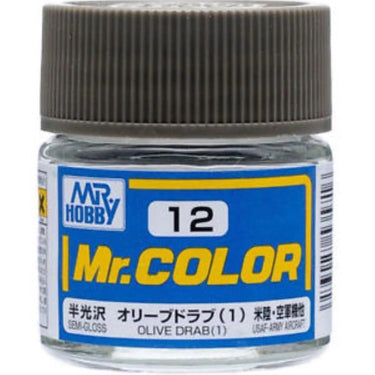 Mr Hobby (Gunze) C012 Mr Color Semi Gloss Olive Drab 1 Lacquer Paint 10ml